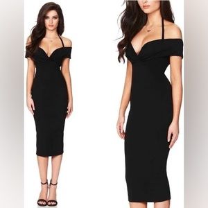 NEW Nookie x REVOLVE Athena Black Halter Off the Shoulder Midi Cocktail dress  M